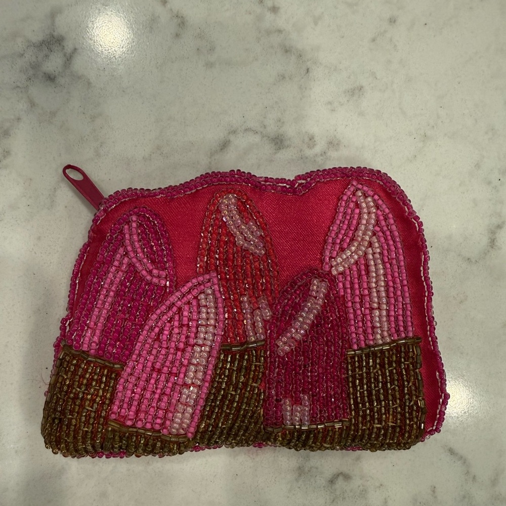 Mary Kay Vintage Vibrant Pink and Gold Beaded Coin Pouch